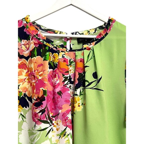 Investments Top Plus Size 2X Green Floral Cold Shoulder S/S Office Career Casual - Picture 9 of 14